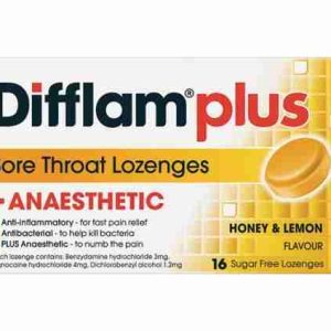 Difflam Plus Anaesthetic Sore Throat Lozenges Honey & Lemon Flavour 16 Pack