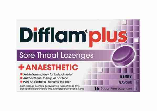 Difflam Plus Anaesthetic Sore Throat Lozenges Berry Flavour 16 Pack