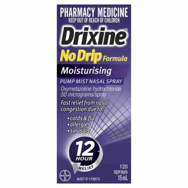 Drixine 12 Hour Relief No Drip Formula Moisturising Pump Mist Nasal Spray 15mL-1