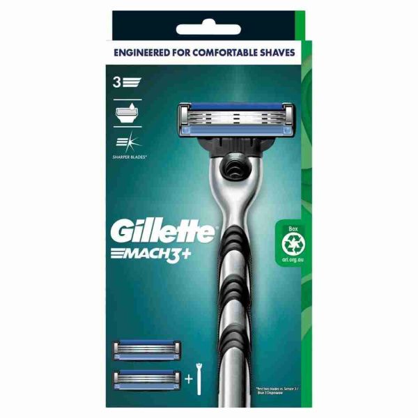 Gillette Mach3+ Razor 1 Handle + 2 Cartridges, Shave Care