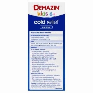 Demazin Kids 6+ Cold Relief Blue Syrup Peach & Vanilla Flavour 200ml - Image 3