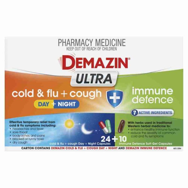 Demazin Ultra Cold & Flu + Cough + Immune Defence 34 Capsules