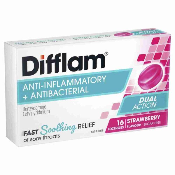 Difflam Sore Throat Lozenges Sugar Free Strawberry 16 Lozenges
