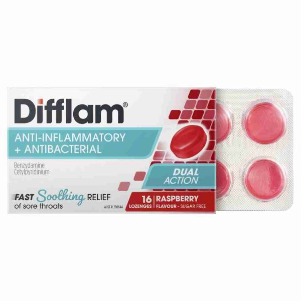 Difflam Sore Throat Lozenges Raspberry Flavour 16S