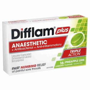 Difflam Plus Anaesthetic Sore Throat Lozenges Pineapple & Lime Flavour 16