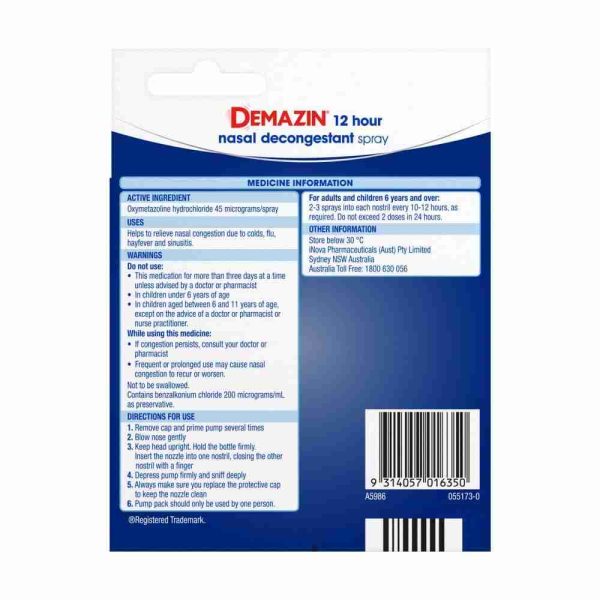 Demazin 12 Hour Nasal Decongestant Spray 20ml