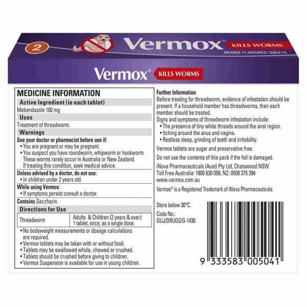 Vermox Worming Treatment Orange