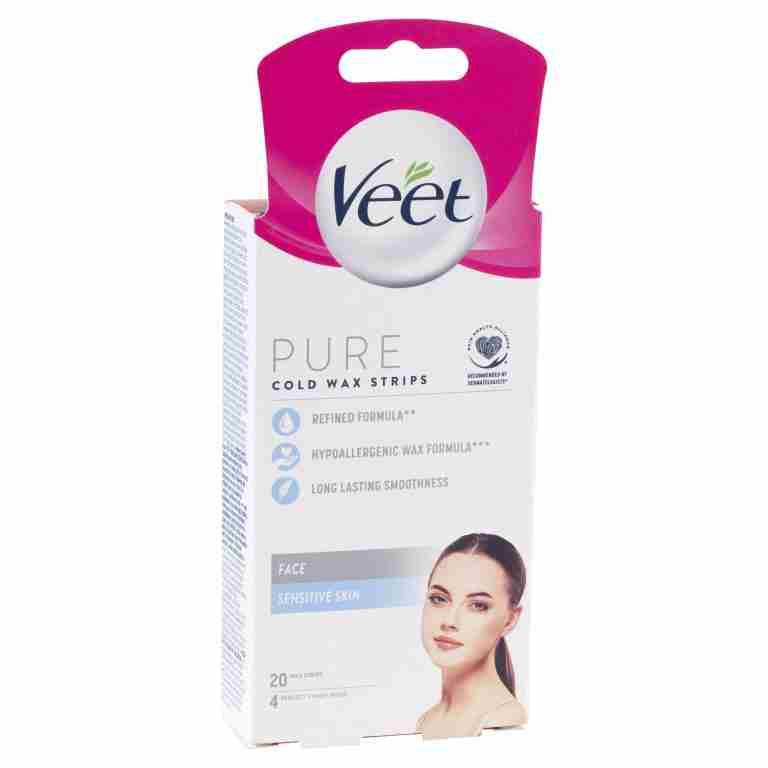 Veet Pure Hair Removal Cold Wax Strips Face Sensitive Skin 20 Pack