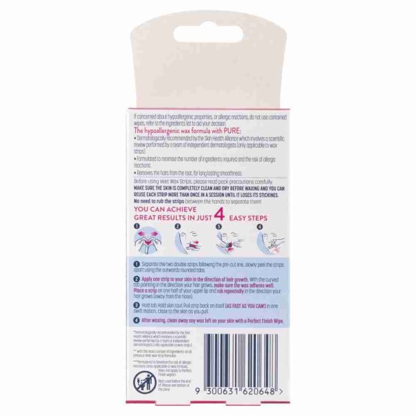 Veet Pure Hair Removal Cold Wax Strips Face Sensitive Skin 20 Pack