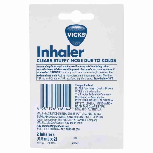 Vicks Inhaler Twin Pack Nasal Congestant Cold 0.5ml x 2