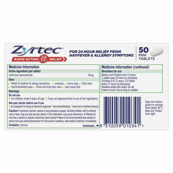 Zyrtec Rapid Acting Hayfever & Allergy Relief Antihistamine Mini Tablets