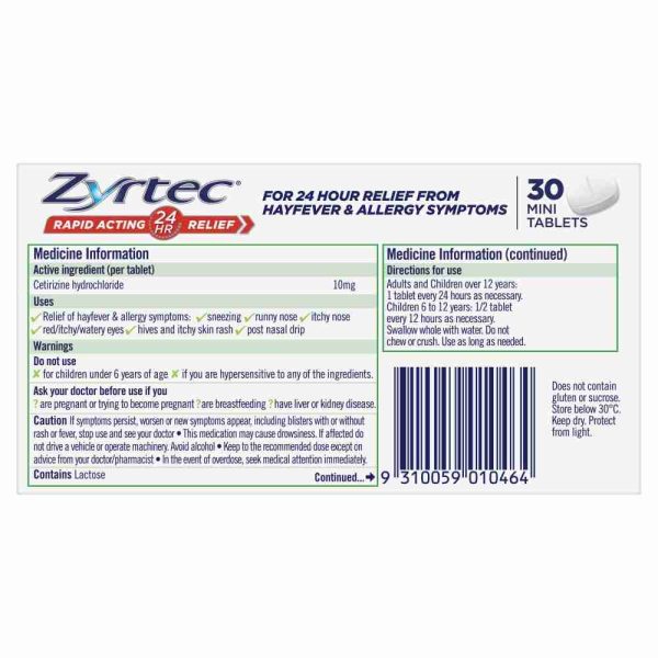 Zyrtec Rapid Acting Hayfever & Allergy Relief Antihistamine Mini Tablets