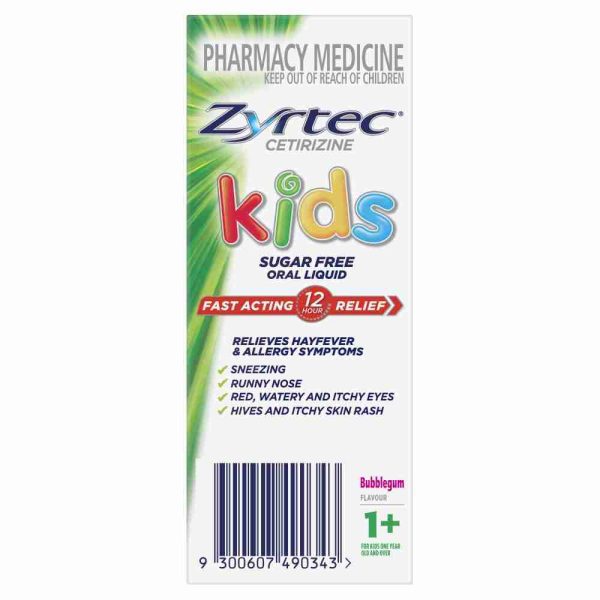 Zyrtec Kids Allergy & Hayfever Relief Antihistamine Bubblegum Liquid