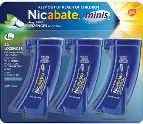 Nicabate Mini Lozenge Stop Smoking Nicotine 4mg Extra Strength Mint 60 Pack