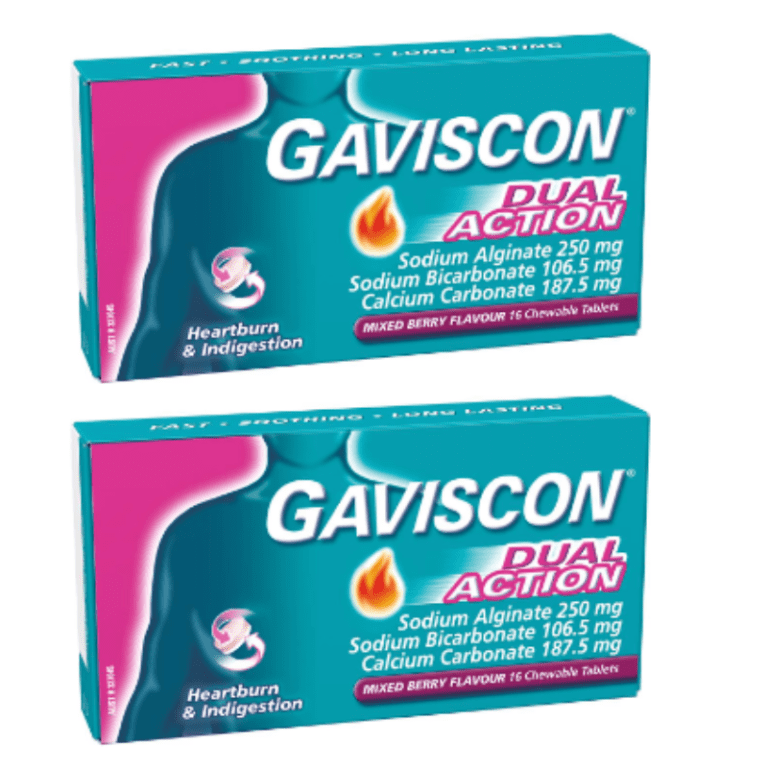 2* Gaviscon Dual Action Mixed Berry – Heartburn & Indigestion Relief 16 Tablets