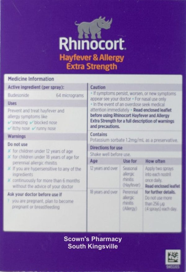 Rhinocort Extra Strength Non-Drowsy 24 Hour Hayfever & Allergy Relief Nasal Spray Twin Pack 2 x 120 Sprays