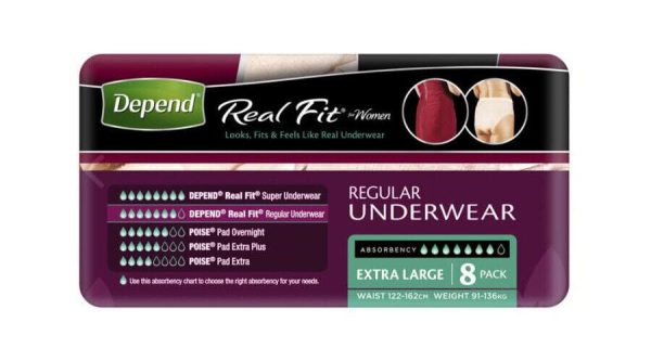 4* Depend Women Real Fit Underwear Extra Large Discreet Breathable 8
