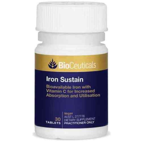 BioCeuticals Iron Sustain 30 Tablets Bioavailable Iron with Vitamin C Vegan Main Image