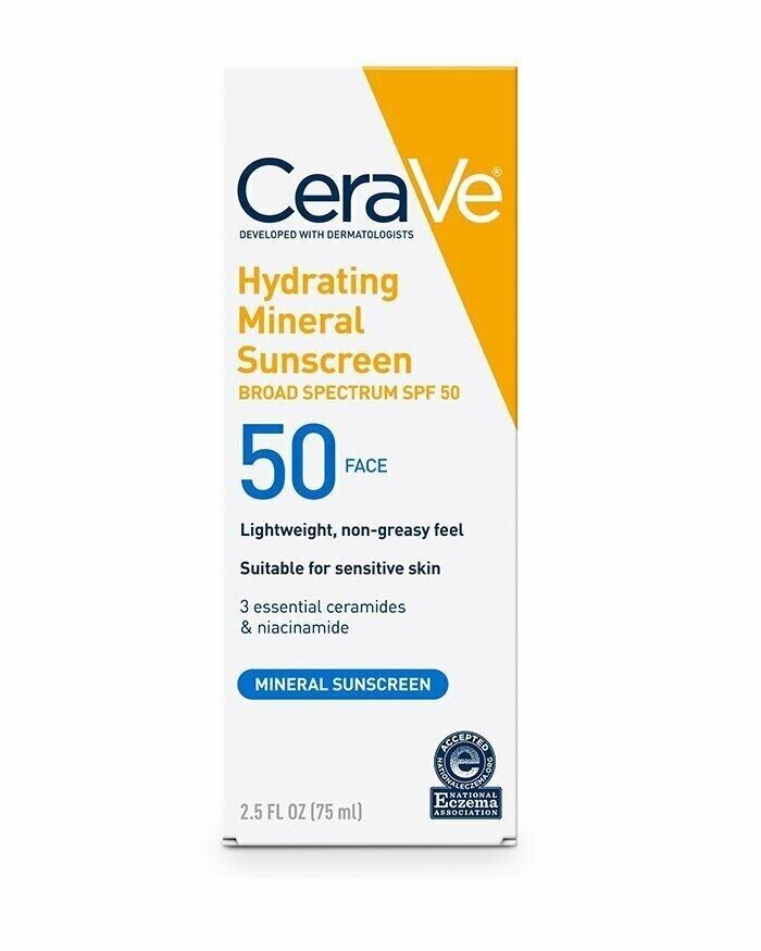 2* Cerave Hydrating Mineral Sunscreen Face Lotion SPF 50 75ml
