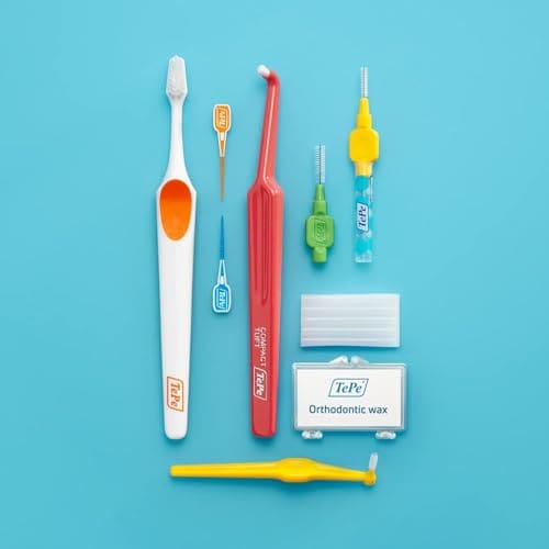 Tepe Orthodontic Kit 10Pcs Oral Care Kit For Cleaning Braces And Implants Interdental Cleaning Tools Good For Teeth Cleaning Plaque Removal Dental Kit With Orthodontic Wax