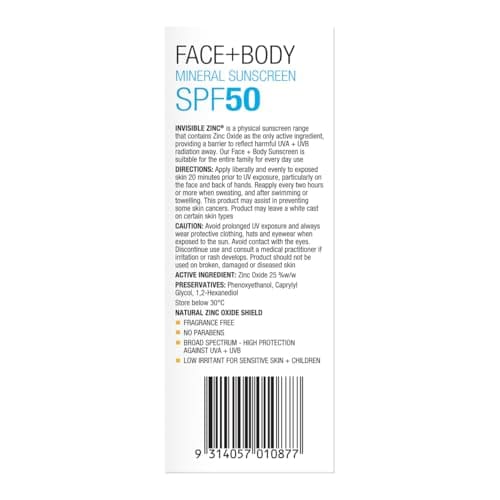 Invisible Zinc SPF50 Face And Body Sunscreen 75G