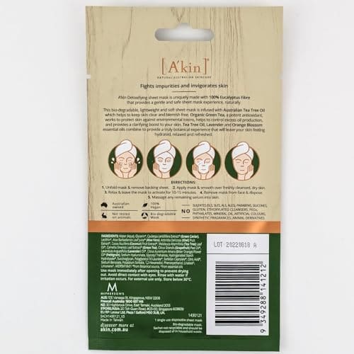 A'Kin Australian Tea Tree Oil Detoxifying Face Sheet Mask 20ml