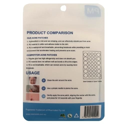 COSMOLAB Hydrocolloid Acne Patch PM for Night Time Use Value Pack 72 Patches