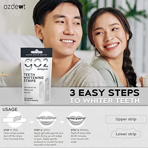 Dentagenie Professional Teeth Whitening Strips Only 30 Minutes A Day For Tooth Whitening Perfection Strong 6 Hydrogen Peroxide Gel For Whiter Teeth 28 Moldable Upper And Lower No Slip White Strips
