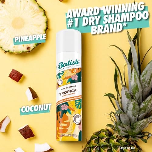 Batiste Tropical Dry Shampoo - Happy Summery Scent - Quick Refresh For All Hair Types - Revitalises Oily Hair - Hair Care - Hair Beauty Products - 350ml