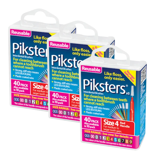 3* Piksters Interdental Brush 40 Pack Size 4 Red