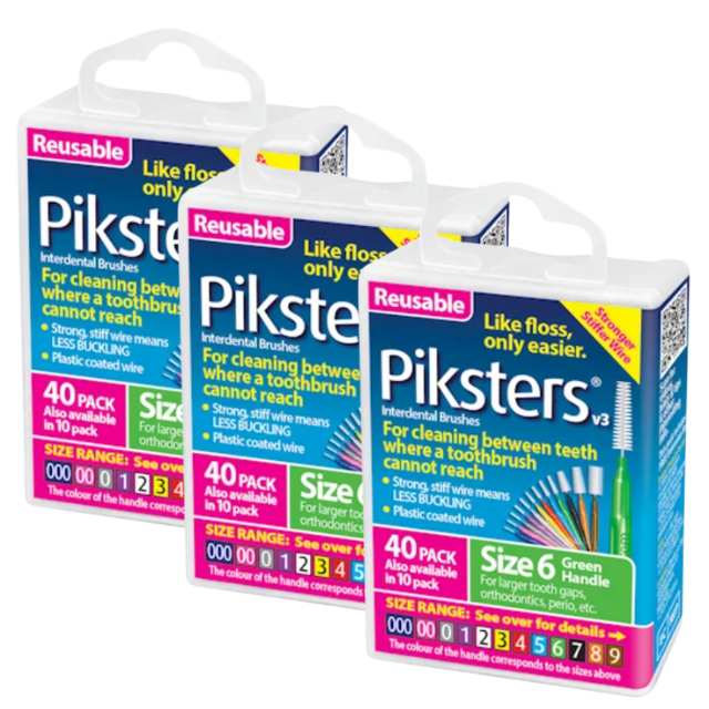 3* Piksters Interdental Brush 40 Pack Size 6 Green
