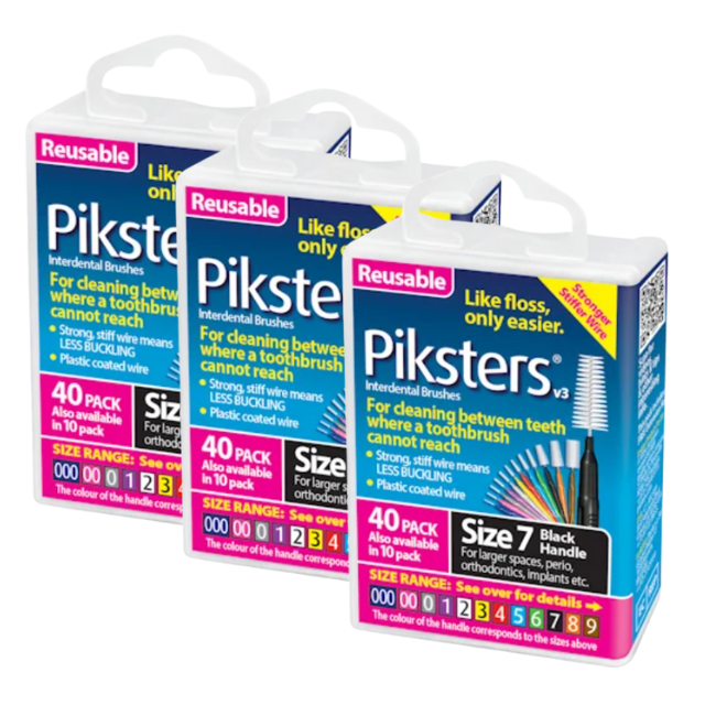 3* Piksters Interdental Brush 40 Pack Size 7 Black