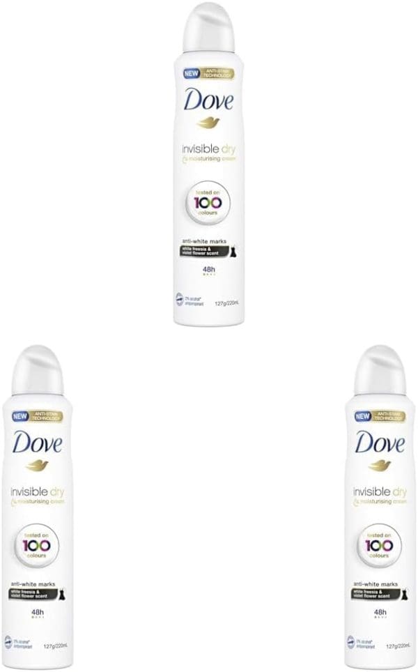 3* Dove Invisible Dry Anti - White Marks Anti - Perspirant Deodorant 220ml (packaging may vary)