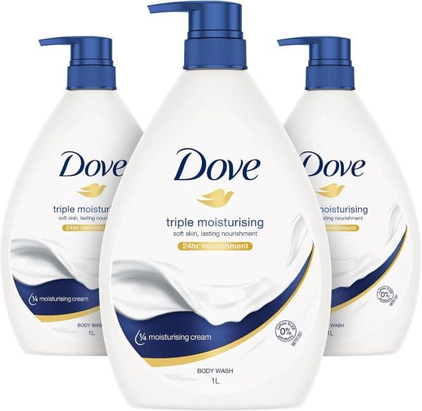 3* Dove Triple Moisturising Body Wash 1L (packaging may vary)