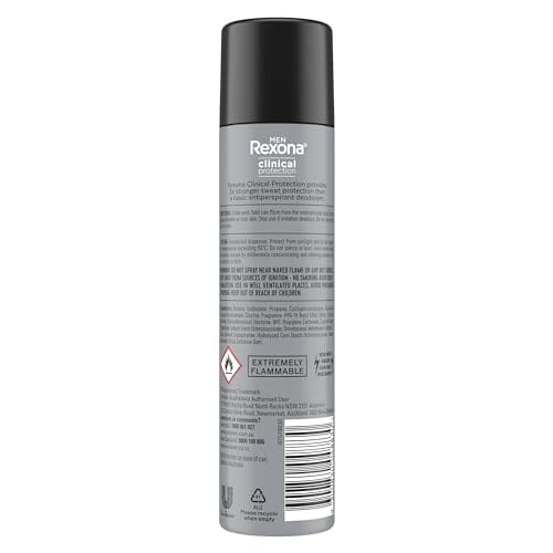 Rexona Men Clinical Antiperspirant Deodorant Aerosol Spray Clean Scent, 180ml, 96 Hour Protection (packaging may vary)