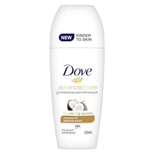 Dove Advanced Care Anti-perspirant Deodorant roll-on for 48 hours of protection Coconut Scent with 1 4 moisturising cream and caring oil 50 ml (packaging may vary)