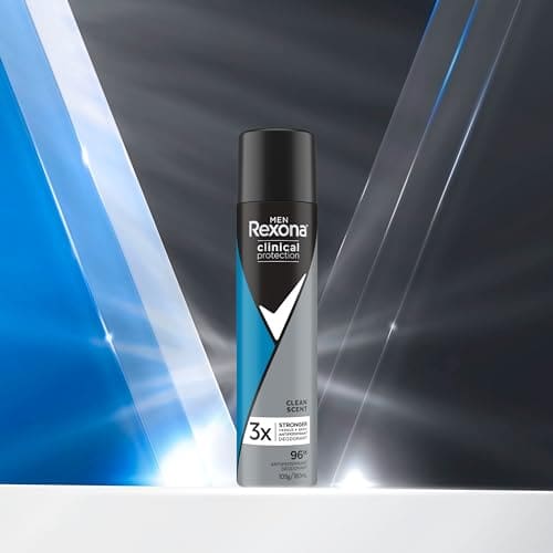 Rexona Men Clinical Antiperspirant Deodorant Aerosol Spray Clean Scent, 180ml, 96 Hour Protection (packaging may vary)