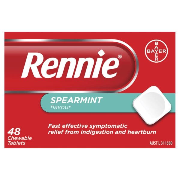 Rennie Indigestion and Heartburn Relief Spearmint Chewable Tablets