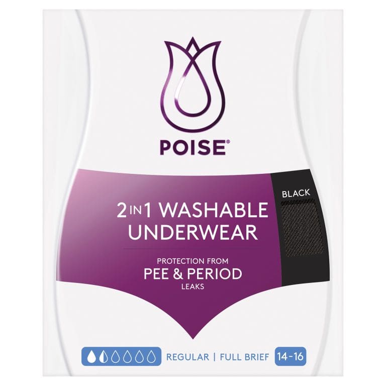 Poise 2-in-1 Period & Incontinence Underwear Black Size