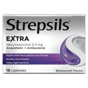 Strepsils Extra Blackcurrant Fast Numbing Sore Throat Pain Relief with Anaesthetic Lozenges