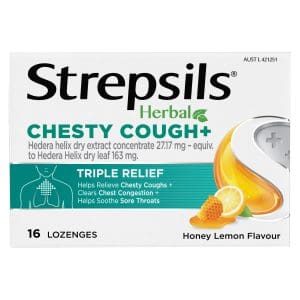 Strepsils Herbal Chesty Cough+ Triple Relief Sore Throat Lozenges Honey Lemon