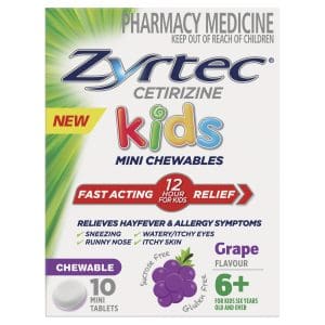 Zyrtec Kids Allergy & Hayfever Relief Antihistamine Grape Chewable Tablets