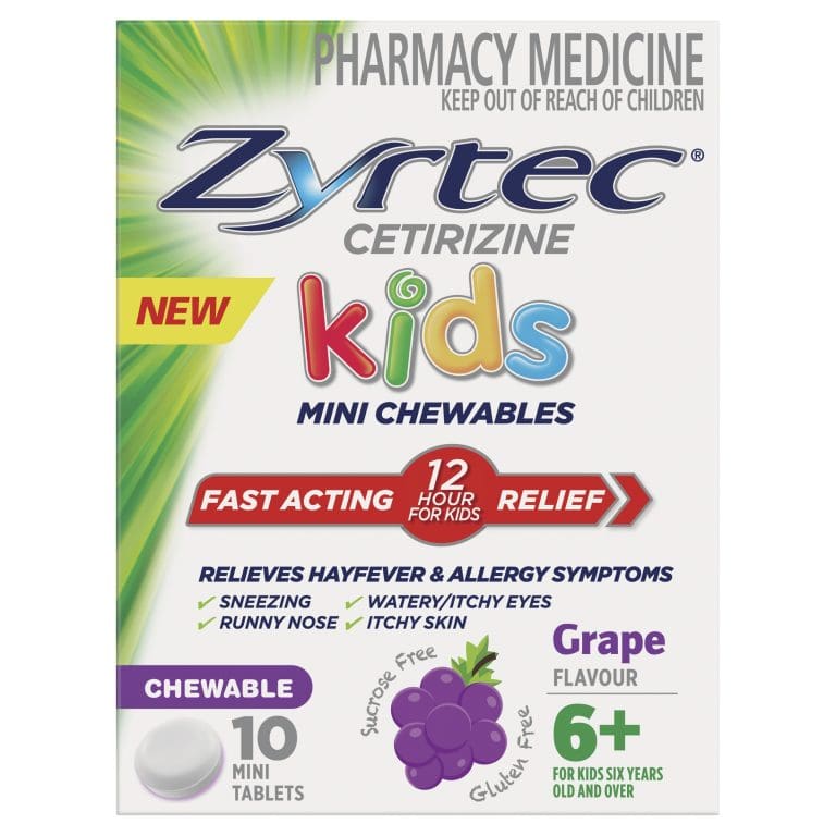 Zyrtec Kids Allergy & Hayfever Relief Antihistamine Grape Chewable Tablets