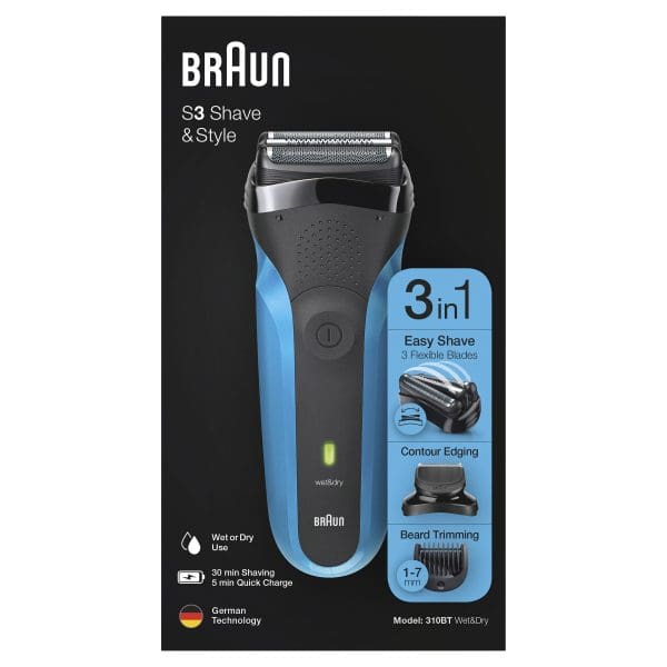 Braun S3 Shave&Style 310BT Electric Shaver, Wet&Dry Razor for Men + Beard Trimmer 5 Combs