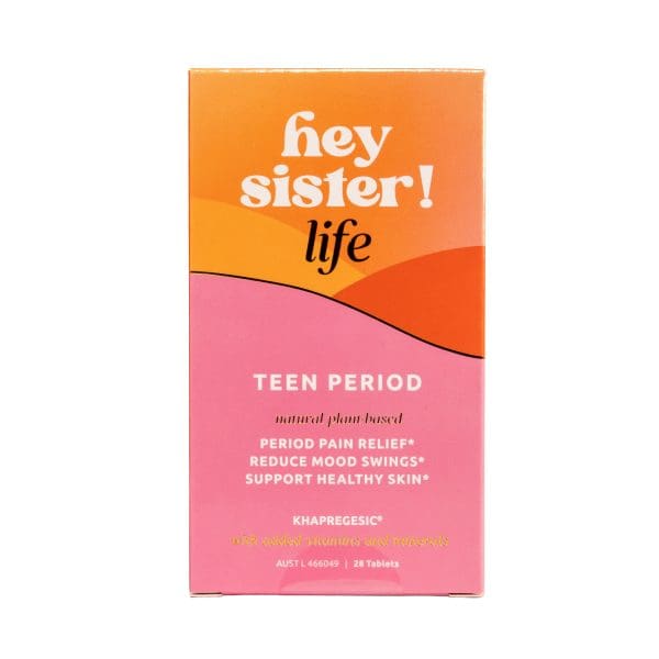 Hey Sister! LIFE Teen Period Relief – Gentle Support for Period Pain, PMS Mood Swings & Hormone Balance – With Khapregesic®, Magnesium & Vitamin C – 28 Tablets