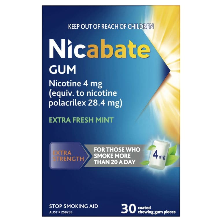 Nicabate Gum Stop Smoking Nicotine 4mg Extra Strength Extra Fresh Mint Coated Chewing Gum 30 Pack