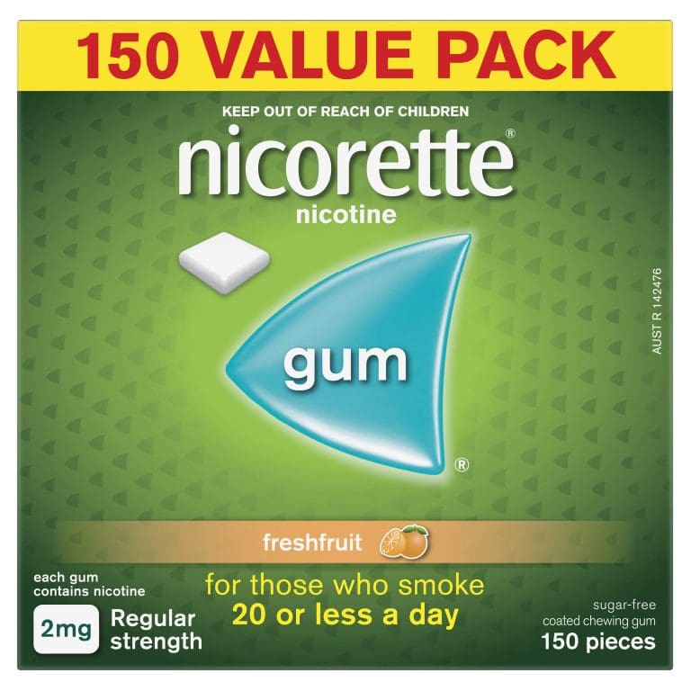 Nicorette Quit Smoking Regular Strength Nicotine Gum Freshfruit 150 Pack
