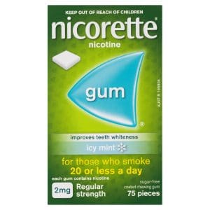 Nicorette Quit Smoking Regular Strength Nicotine Gum Icy Mint 75 Pack