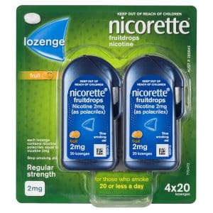 Nicorette Quit Smoking Regular Strength Nicotine Lozenge Fruitdrops 4 x 20 Pack