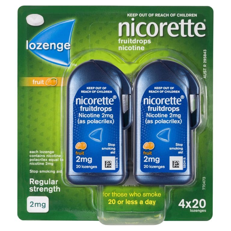 Nicorette Quit Smoking Regular Strength Nicotine Lozenge Fruitdrops 4 x 20 Pack